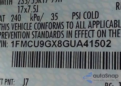 2016 Ford Escape Se from USA, damaged, VIN 1FMCU9GX8GUA41502